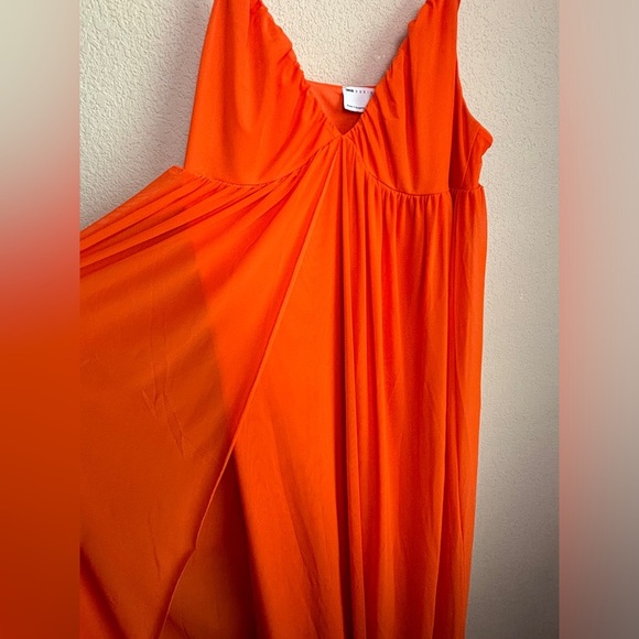 NWT ASOS Coral Orange Mesh Overlay Empire Waist Skater Maxi Dress 14 - Picture 7 of 13
